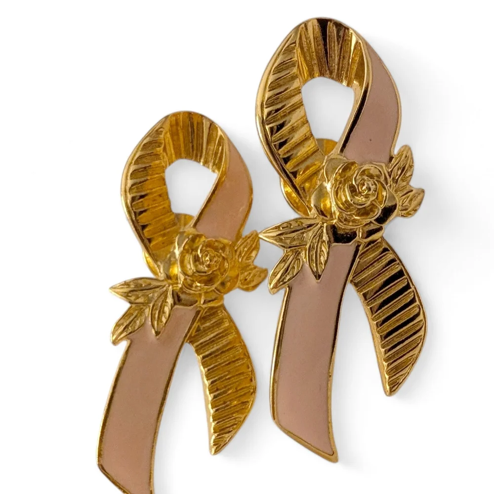 VINTAGE Cancer Survivor Ribbon Broach Pin Pink Enamel